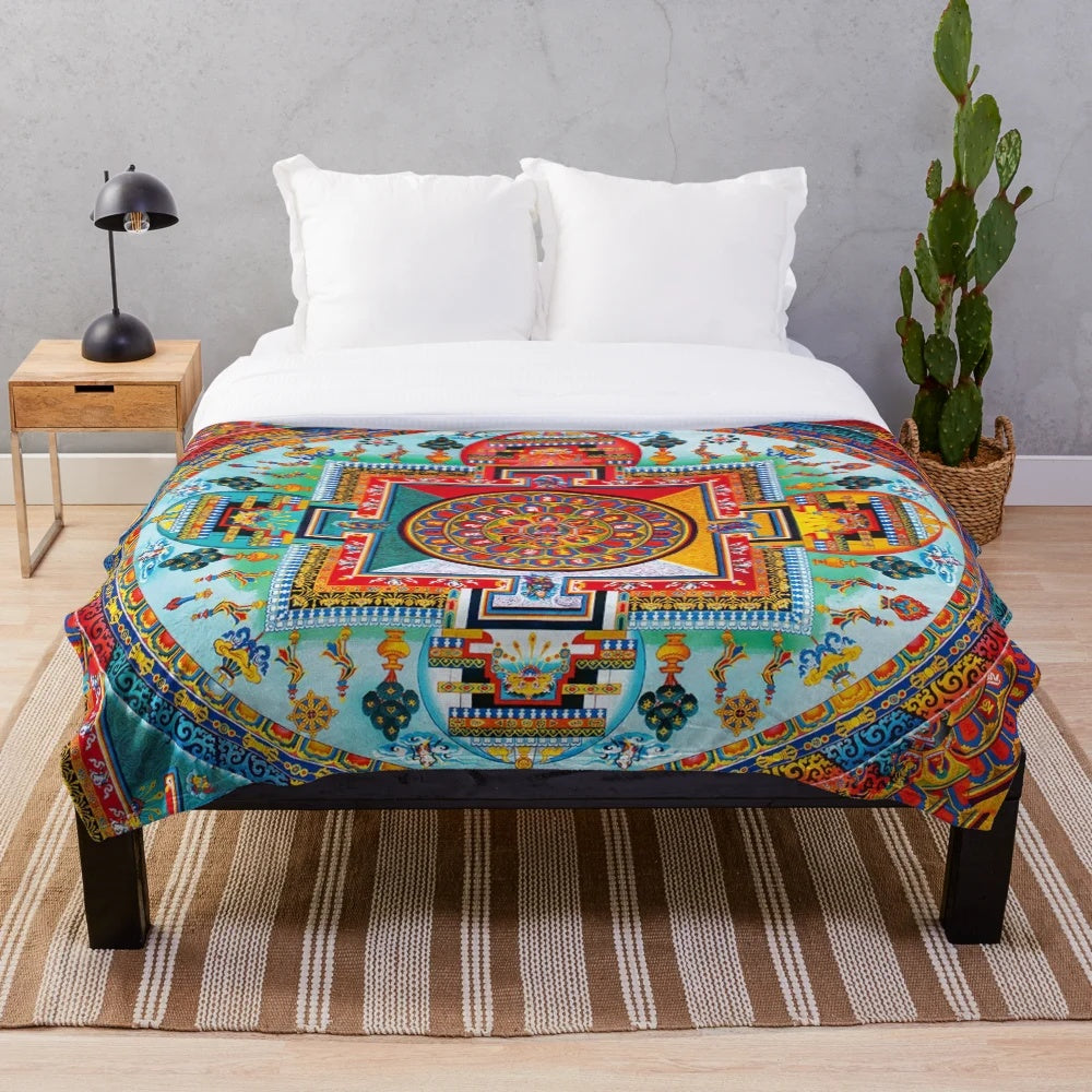Buddhist Mandala Plush Blanket for Meditation and Home Decor