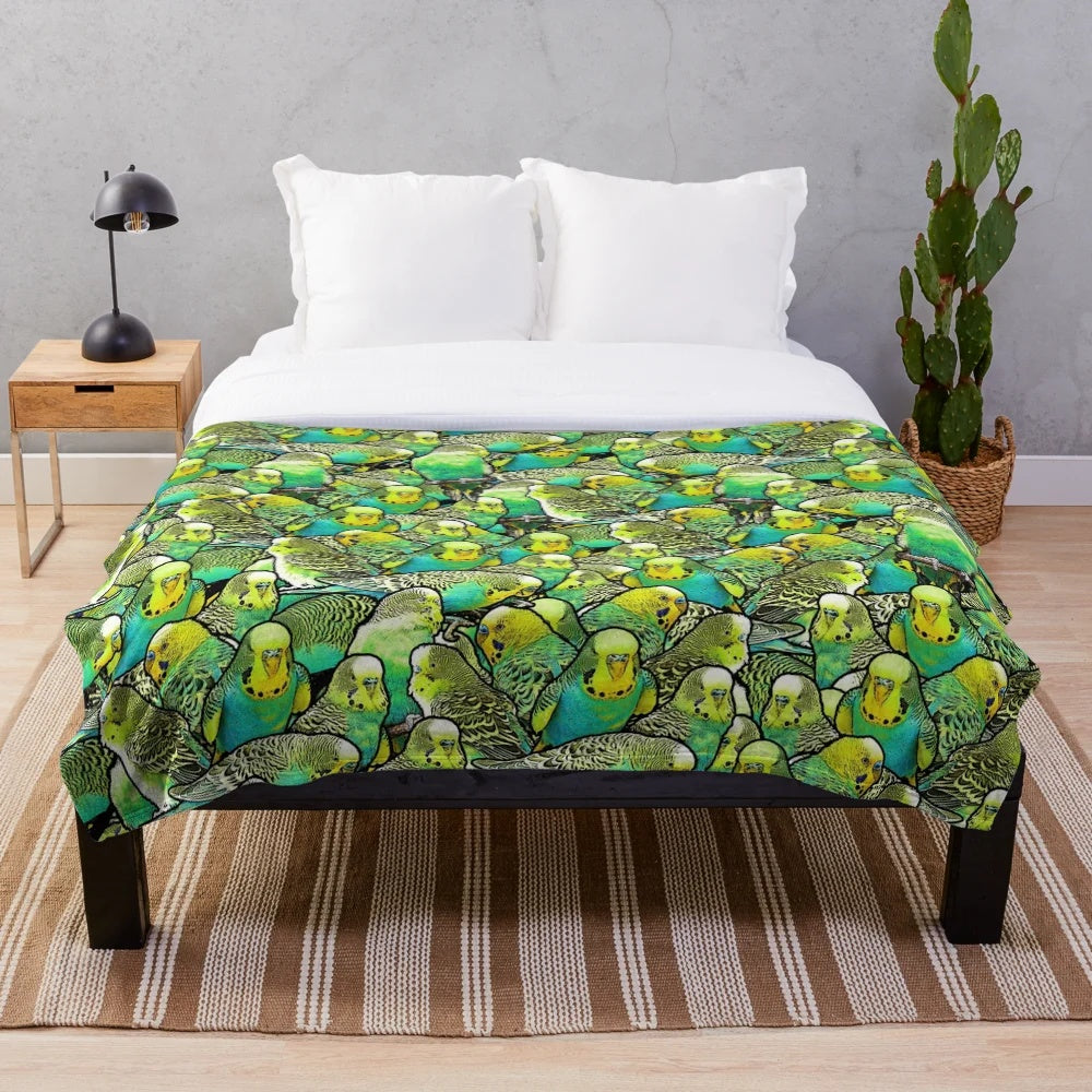 Colorful budgie pattern plush blanket