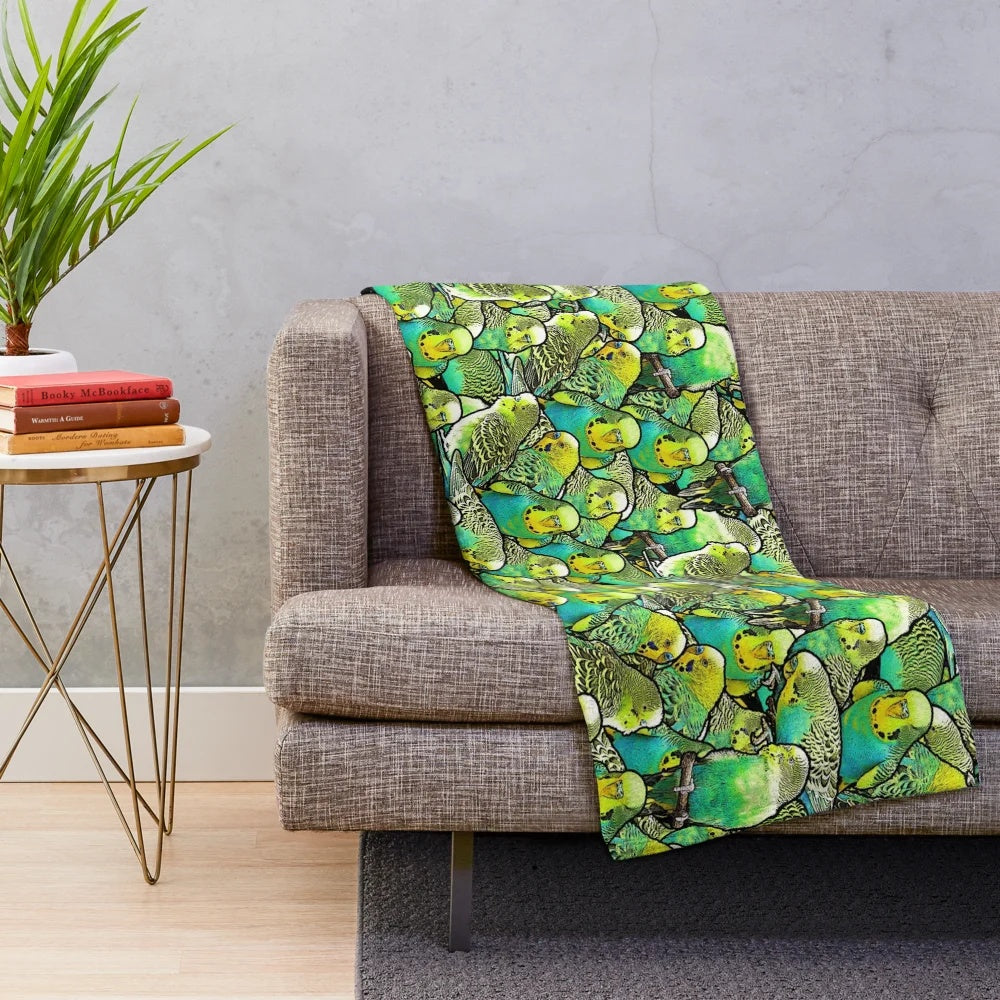 Colorful budgie pattern plush blanket