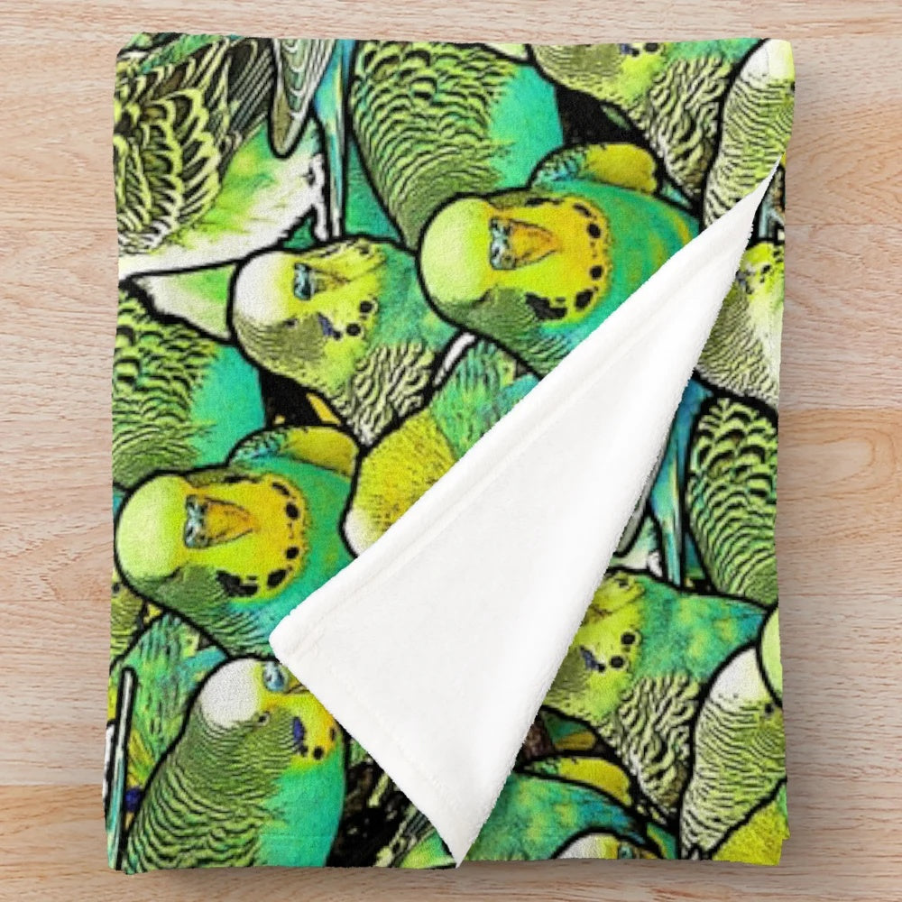 Colorful budgie pattern plush blanket