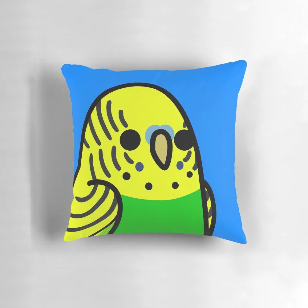 Colorful yellow and green budgie (parakeet) decorative throw pillow