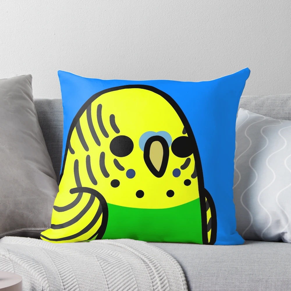 Colorful yellow and green budgie (parakeet) decorative throw pillow