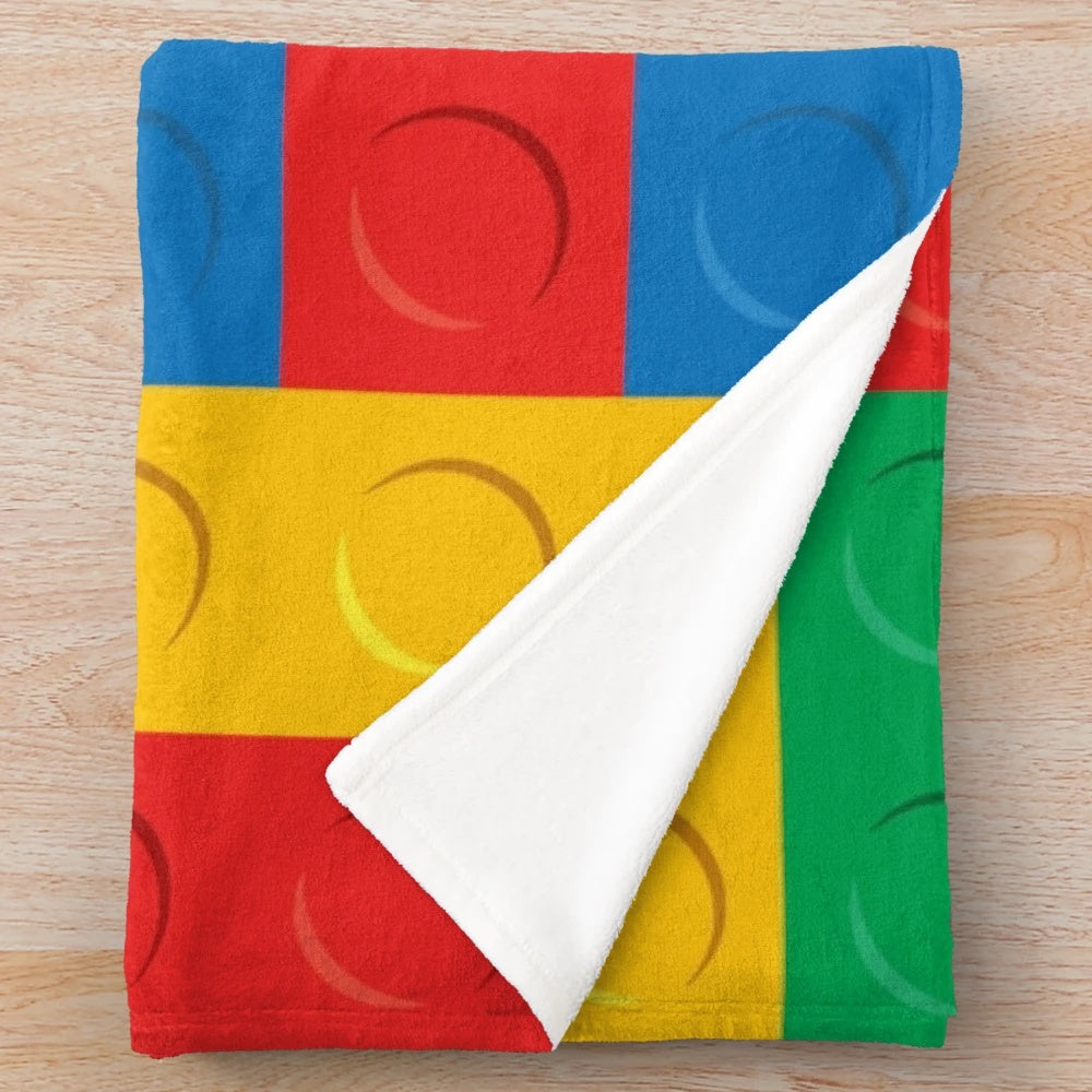 Colorful building blocks plush blanket with Lego-inspired design