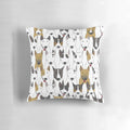Colorful bull terrier pattern design on a soft, square pillow