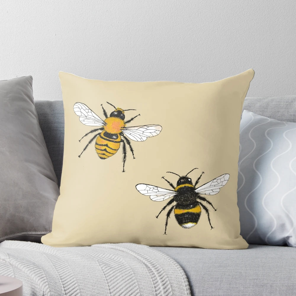 Colorful illustration of a bumblebee (Bombus terrestris) on a soft, plush pillow