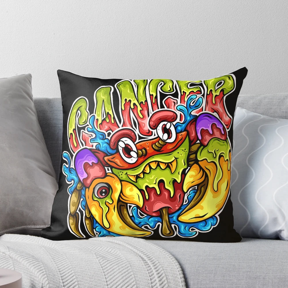 Colorful and Cute Cancer Zodiac Pillow with Crab Design