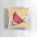 Colorful illustration of a vibrant red cardinal bird, the state bird of Kentucky, featured on a decorative throw pillow.