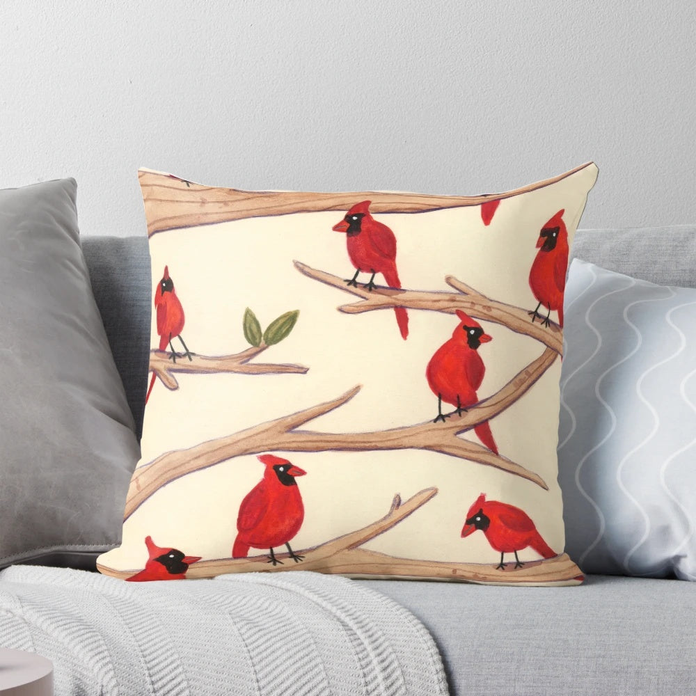 Closeup of a beautiful red cardinal bird perched on a tree branch