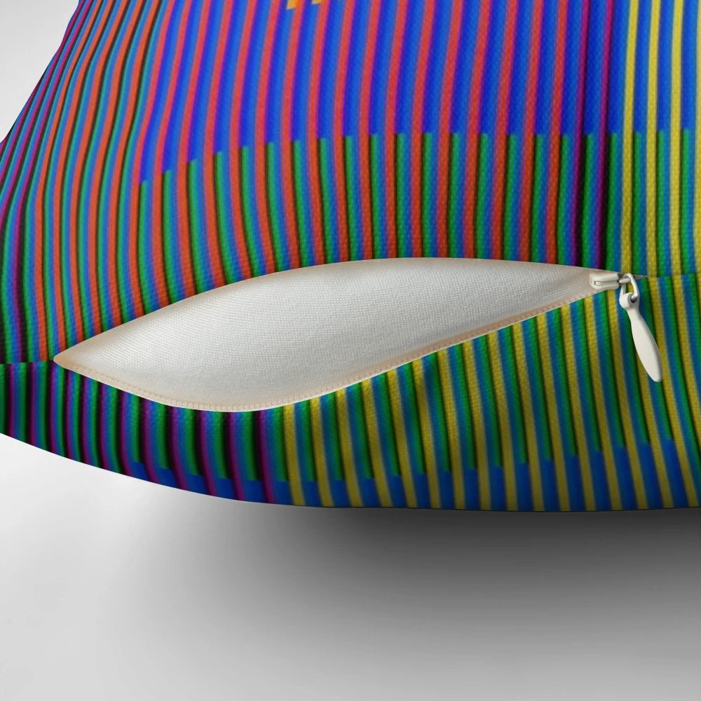 Colorful Carlos Cruz-Diez inspired op art pillow with abstract chromatic structures