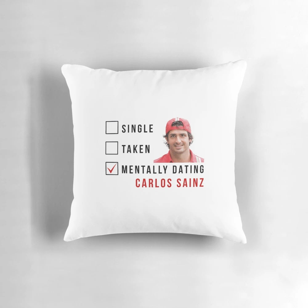 Colorful pillow featuring the name and race number of Formula 1 driver Carlos Sainz