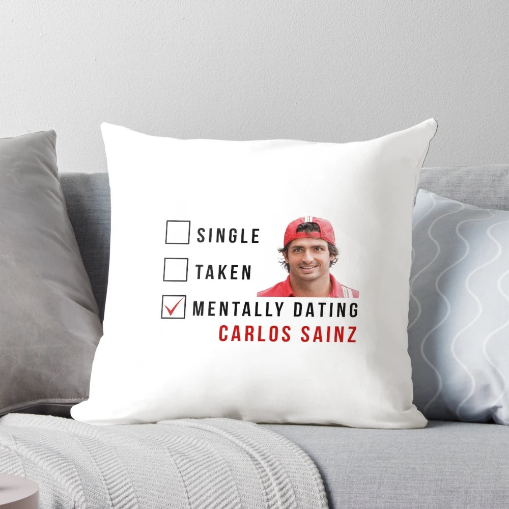 Colorful pillow featuring the name and race number of Formula 1 driver Carlos Sainz