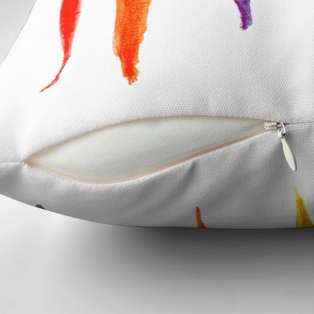 Colorful watercolor carrot pillow with purple, pink, and orange hues