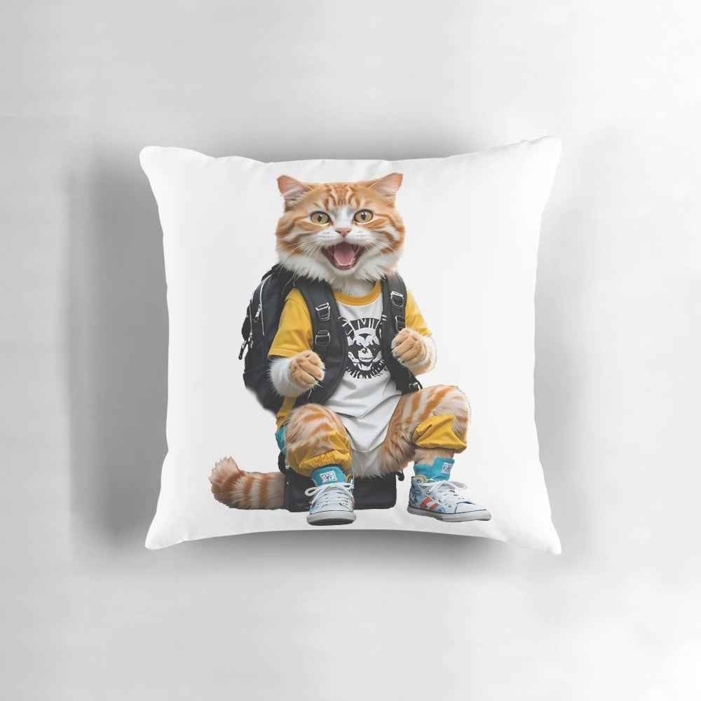 Colorful illustration of a cat sitting in a fun and playful pose