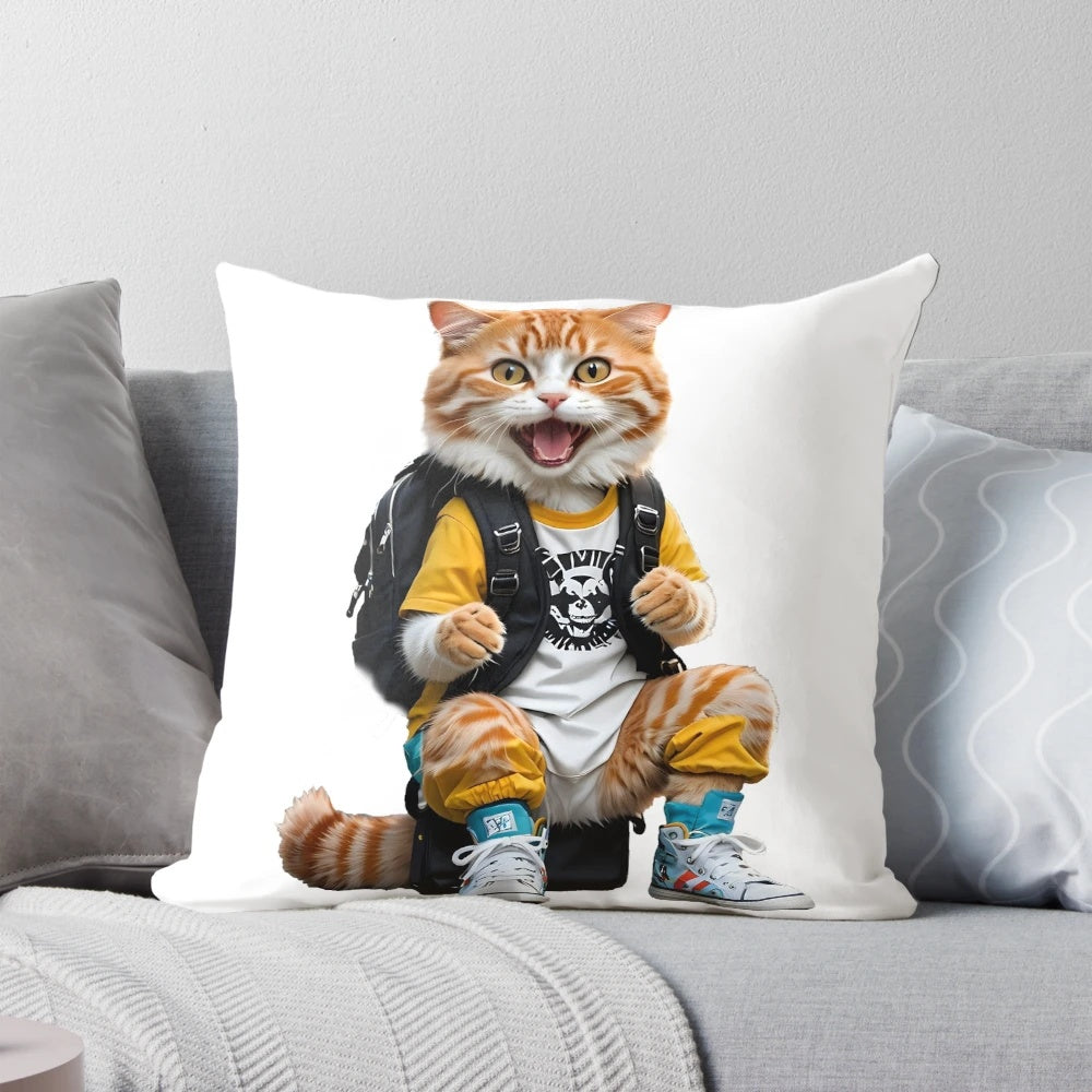 Colorful illustration of a cat sitting in a fun and playful pose