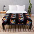 Colorful cat-themed plush blanket with splash pattern design