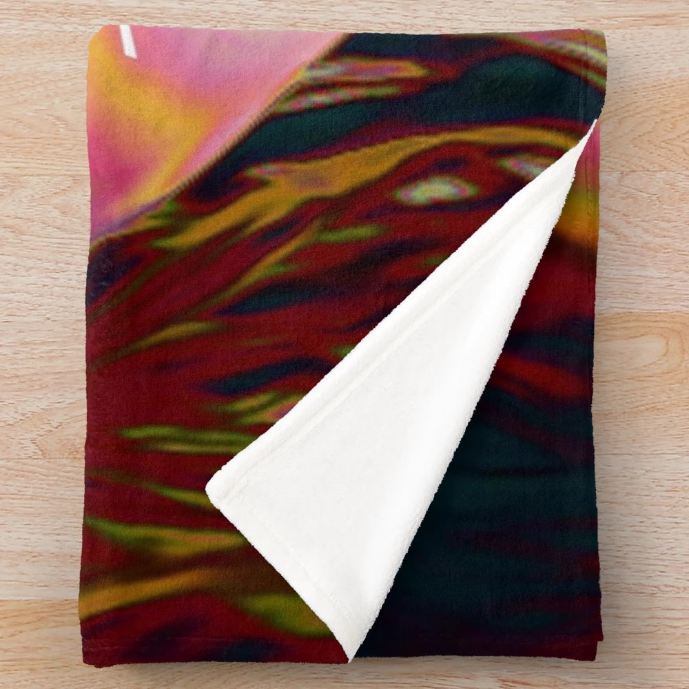 Colorful plush blanket featuring a cat-inspired abstract pattern