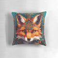 Vibrant and detailed Celtic-inspired illustration of a fox on a decorative throw pillow.