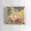 Chagall-inspired pillow with vibrant colors and patterns, showcasing the architecture and beauty of Paris