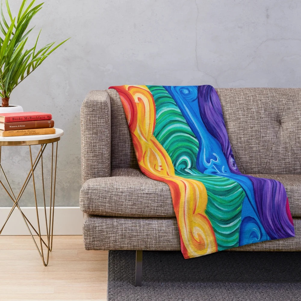 Colorful plush blanket featuring rainbow chakra art design