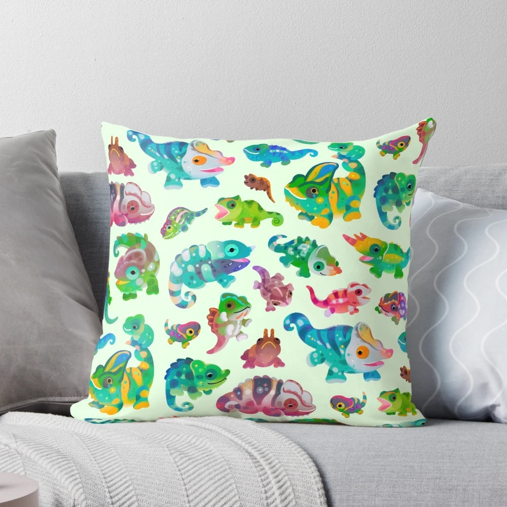 Colorful chameleon-themed pillow for a unique and eye-catching home accent