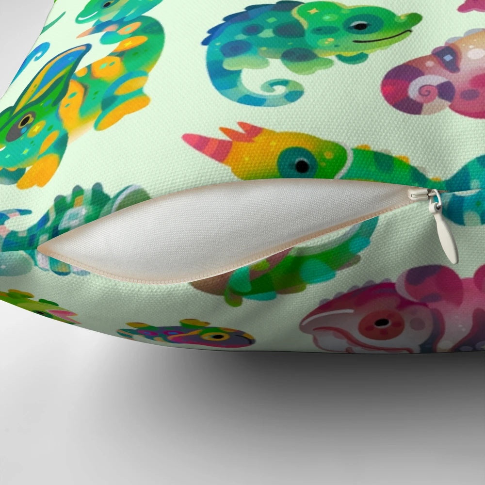 Colorful chameleon-themed pillow for a unique and eye-catching home accent