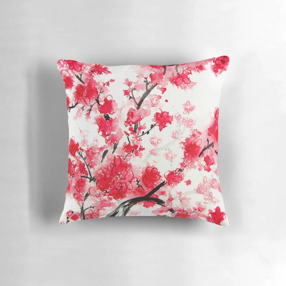 Decorative cherry blossom pillow with watercolor florals and galaxy design