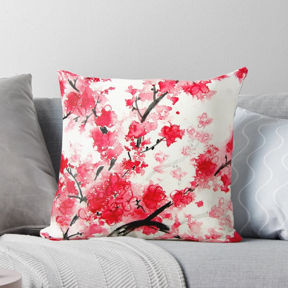 Decorative cherry blossom pillow with watercolor florals and galaxy design