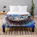 Cheshire cat watercolor portrait plush blanket