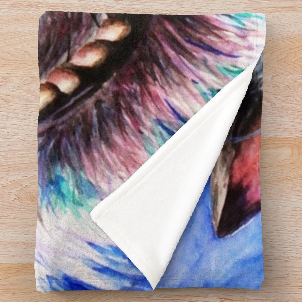 Cheshire cat watercolor portrait plush blanket