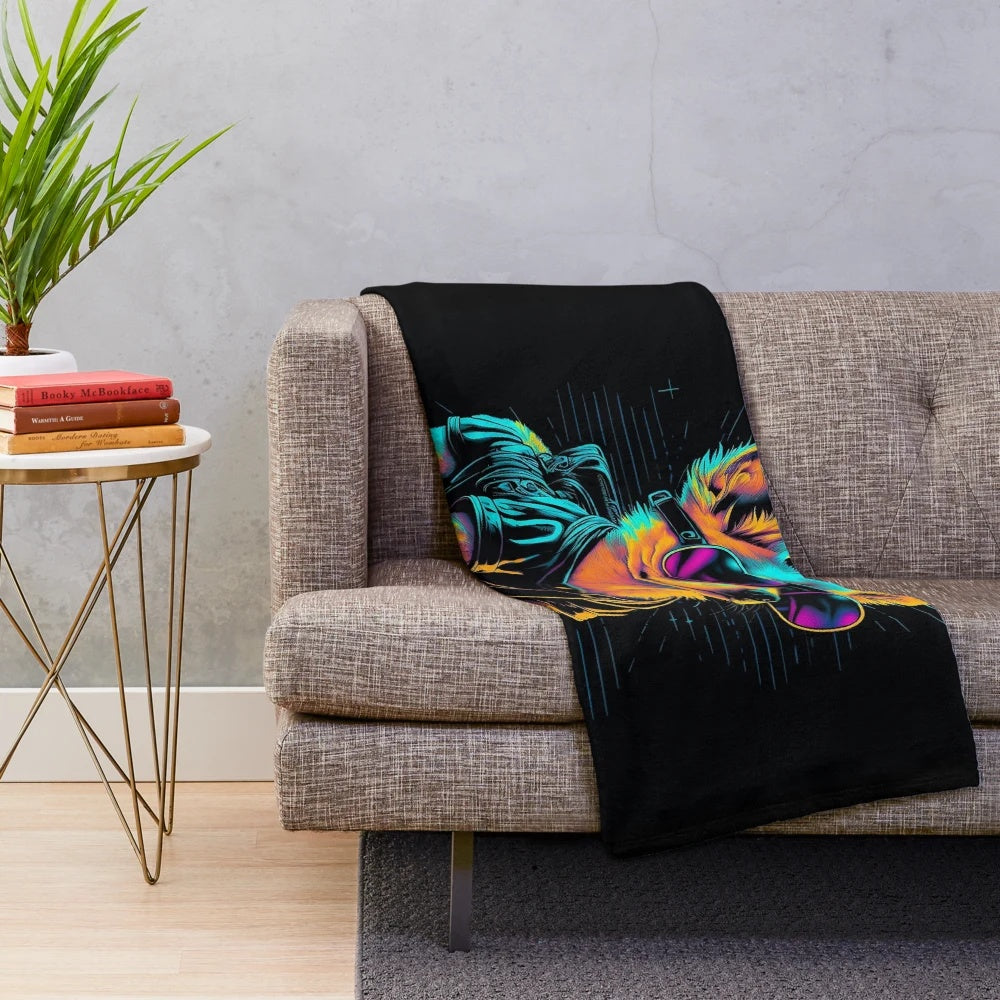 Colorful and cool Chihuahua plush blanket with pop art and retro wave design
