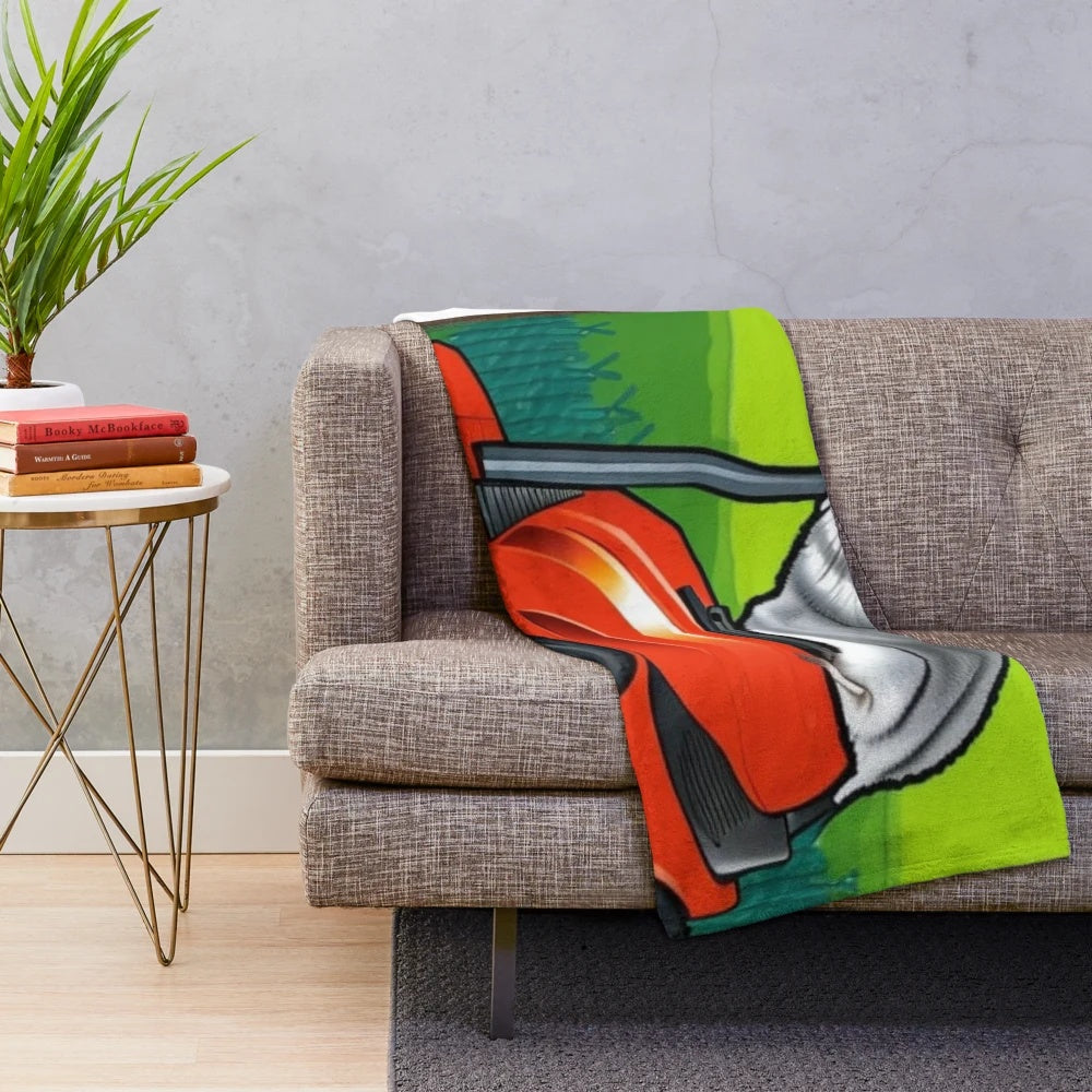 Colorful chinchilla mowing the lawn in a pop art style plush blanket