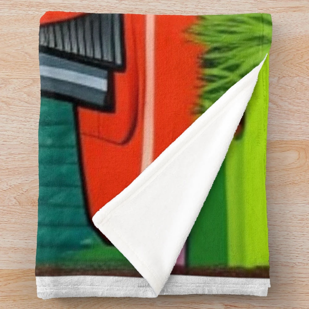 Colorful chinchilla mowing the lawn in a pop art style plush blanket