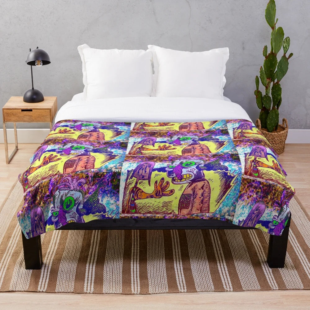 Cinematic plush blanket with trippy, psychedelic design