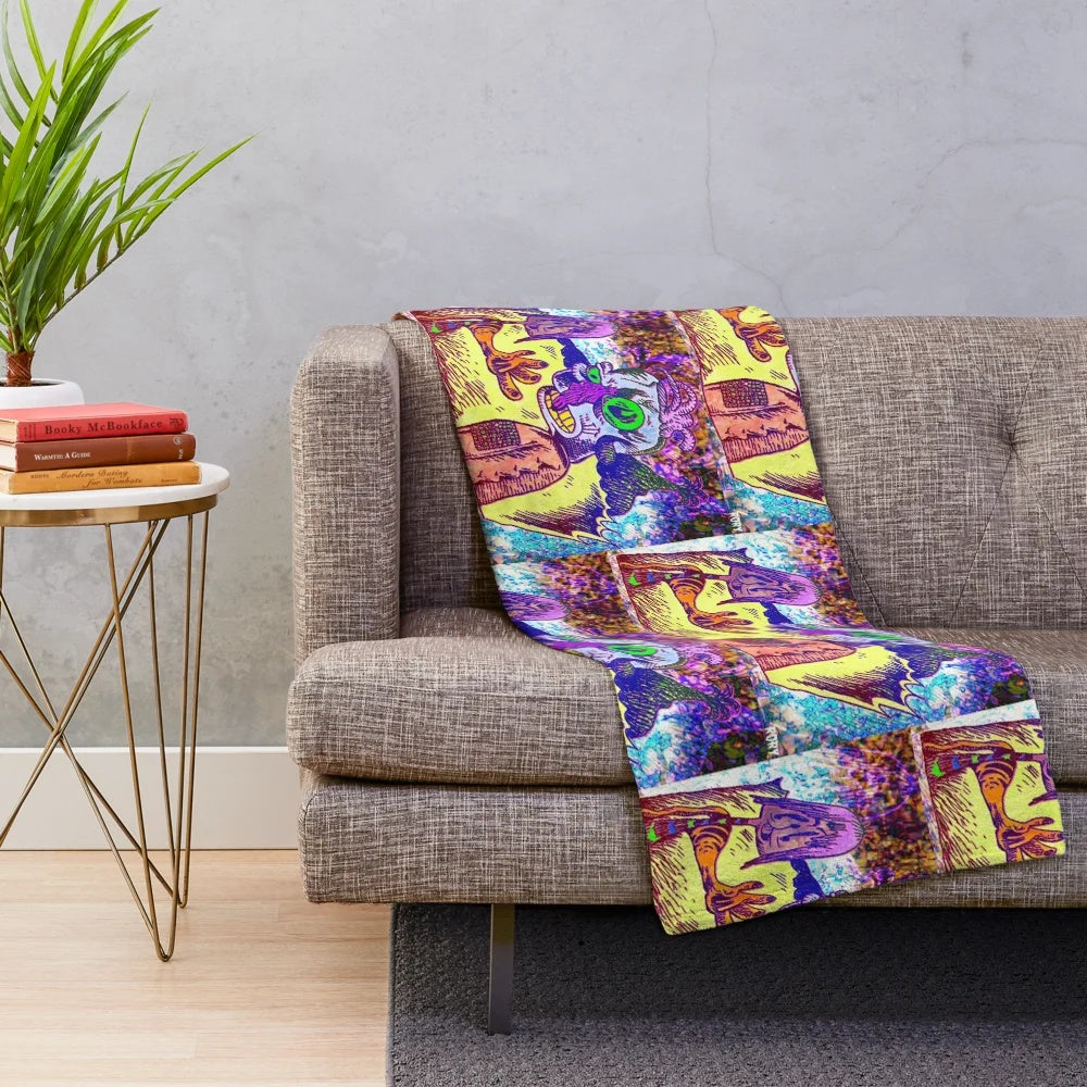 Cinematic plush blanket with trippy, psychedelic design