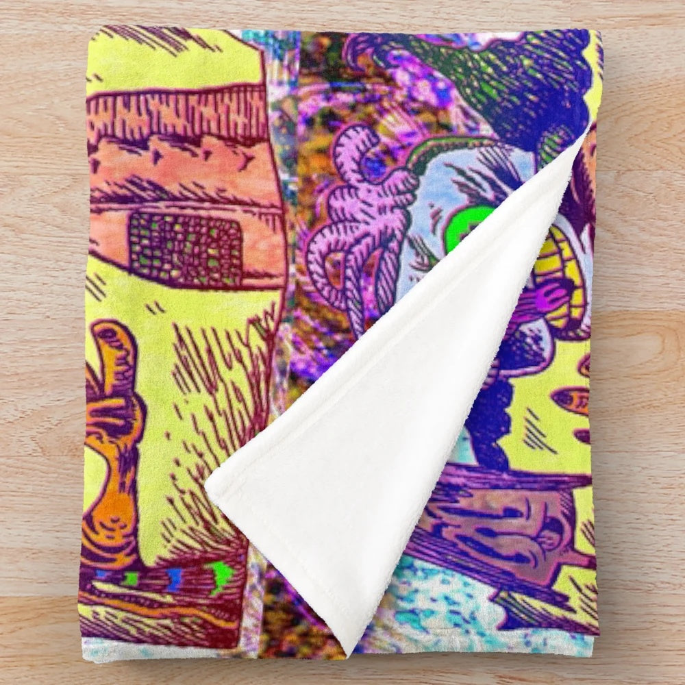 Cinematic plush blanket with trippy, psychedelic design