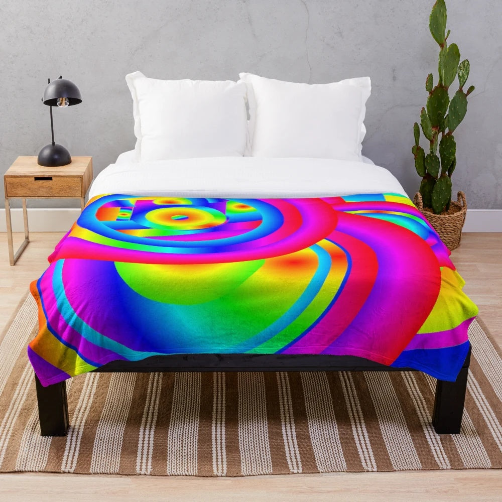 Colorful abstract plush blanket with a modern, psychedelic design