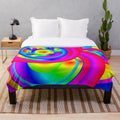 Colorful abstract plush blanket with a modern, psychedelic design