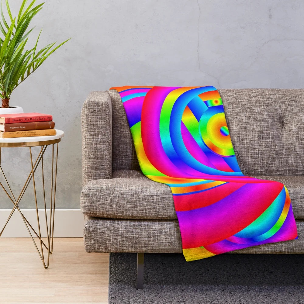 Colorful abstract plush blanket with a modern, psychedelic design