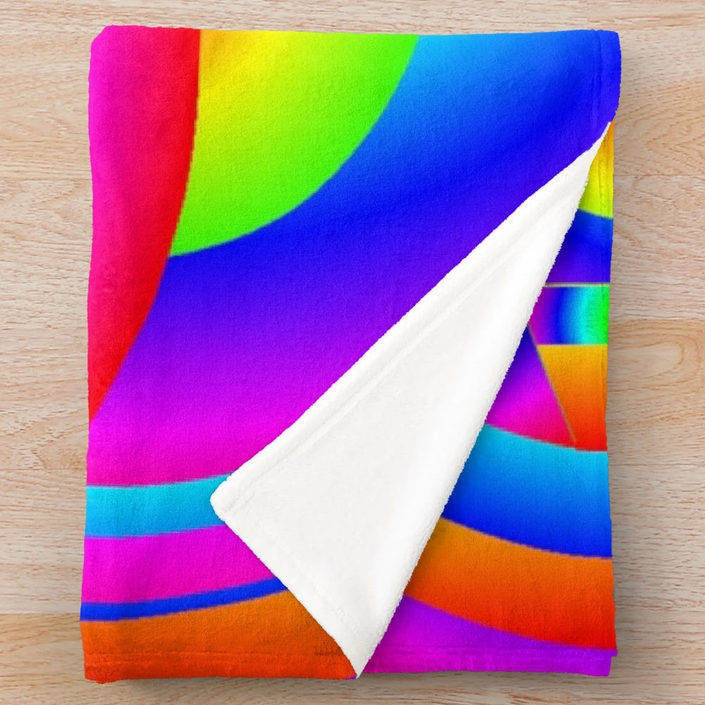 Colorful abstract plush blanket with a modern, psychedelic design