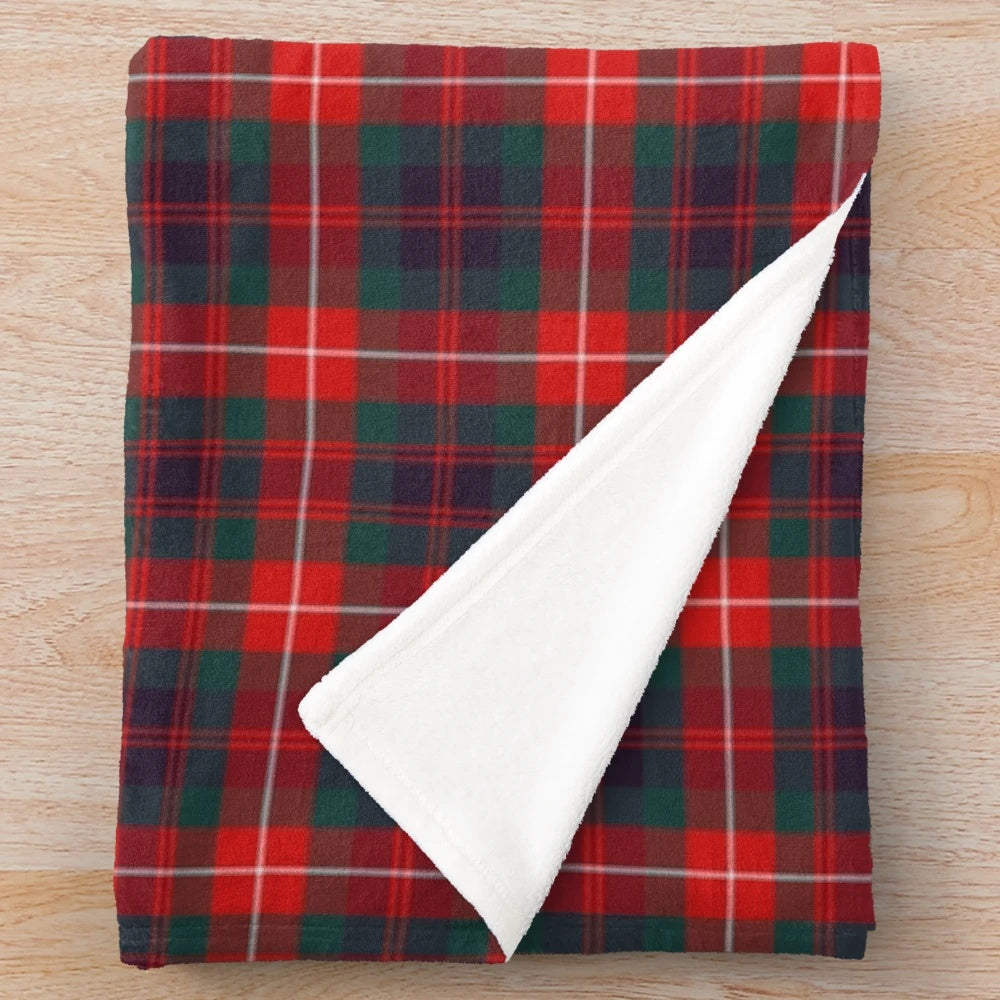 Clan Fraser of Lovat tartan plush blanket with bright red and vintage heritage pattern