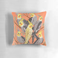 Colorful Cockatiel Pillow with Flock of Parrots in Nature-Themed Design