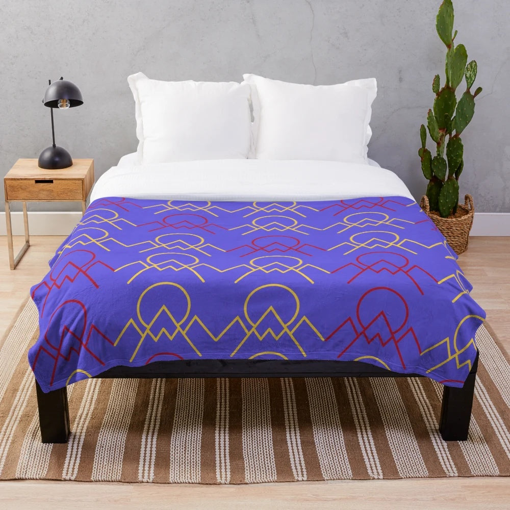 Colorful plush blanket with a Colombian mountain landscape pattern