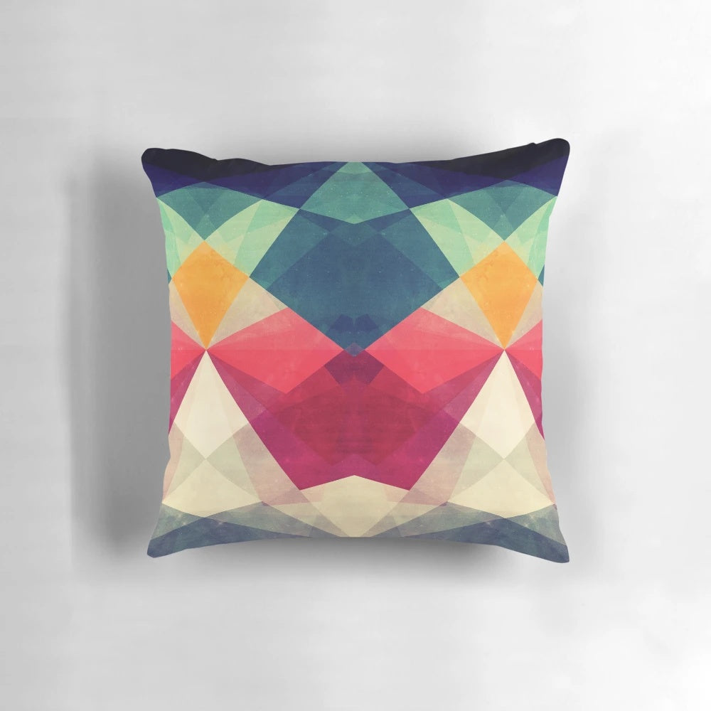Colorful modern geometric throw pillow with a sky and star design