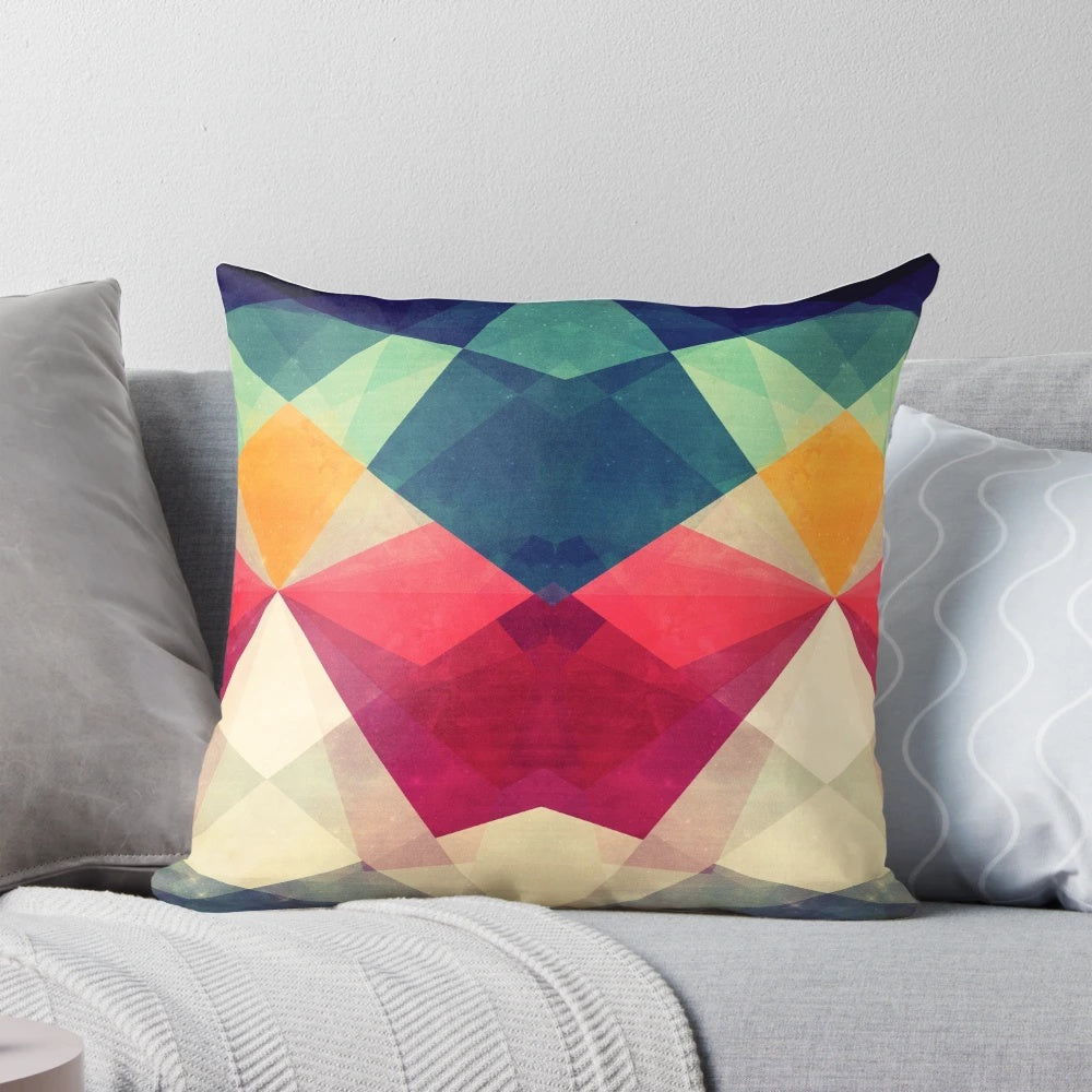 Colorful modern geometric throw pillow with a sky and star design
