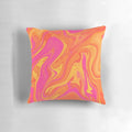 Colorful swirl pattern decorative throw pillow with shades of orange, pink, and yellow