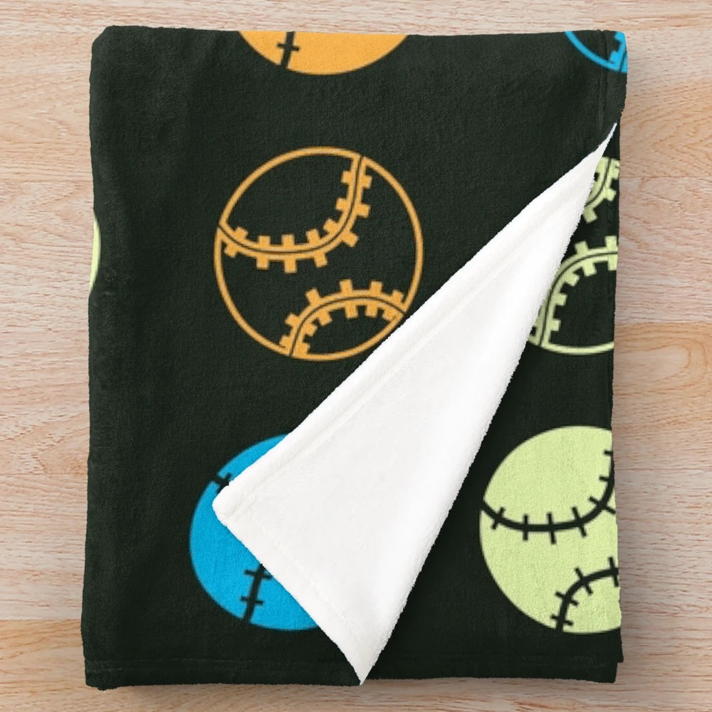Colorful plush blanket featuring a gradient pattern of baseball icons