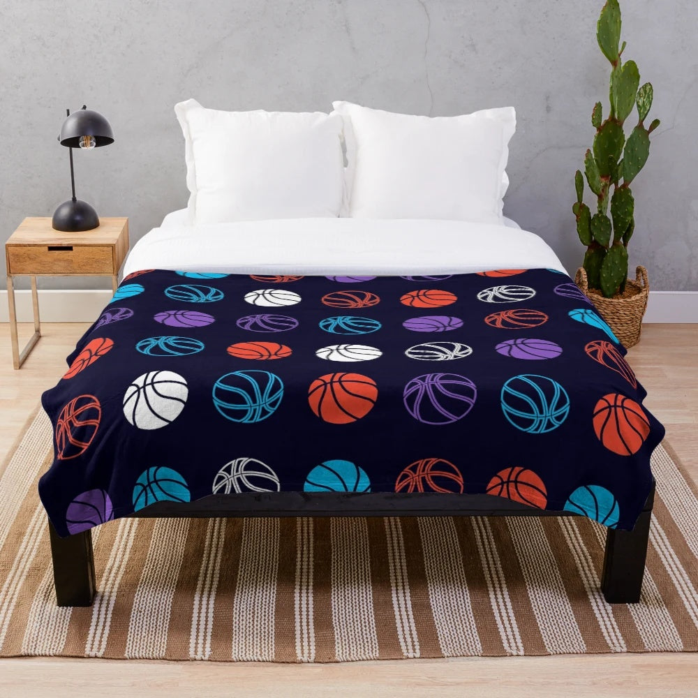 Colorful plush basketball pattern blanket