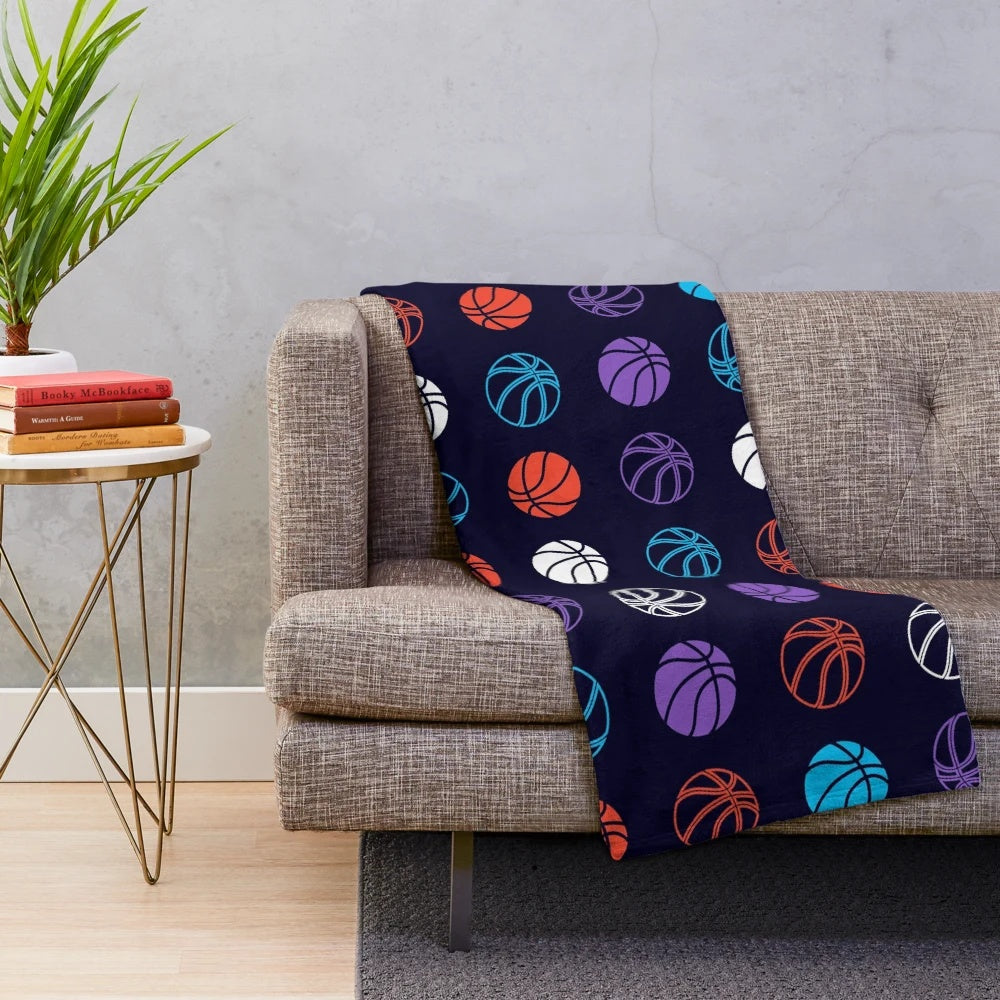 Colorful plush basketball pattern blanket