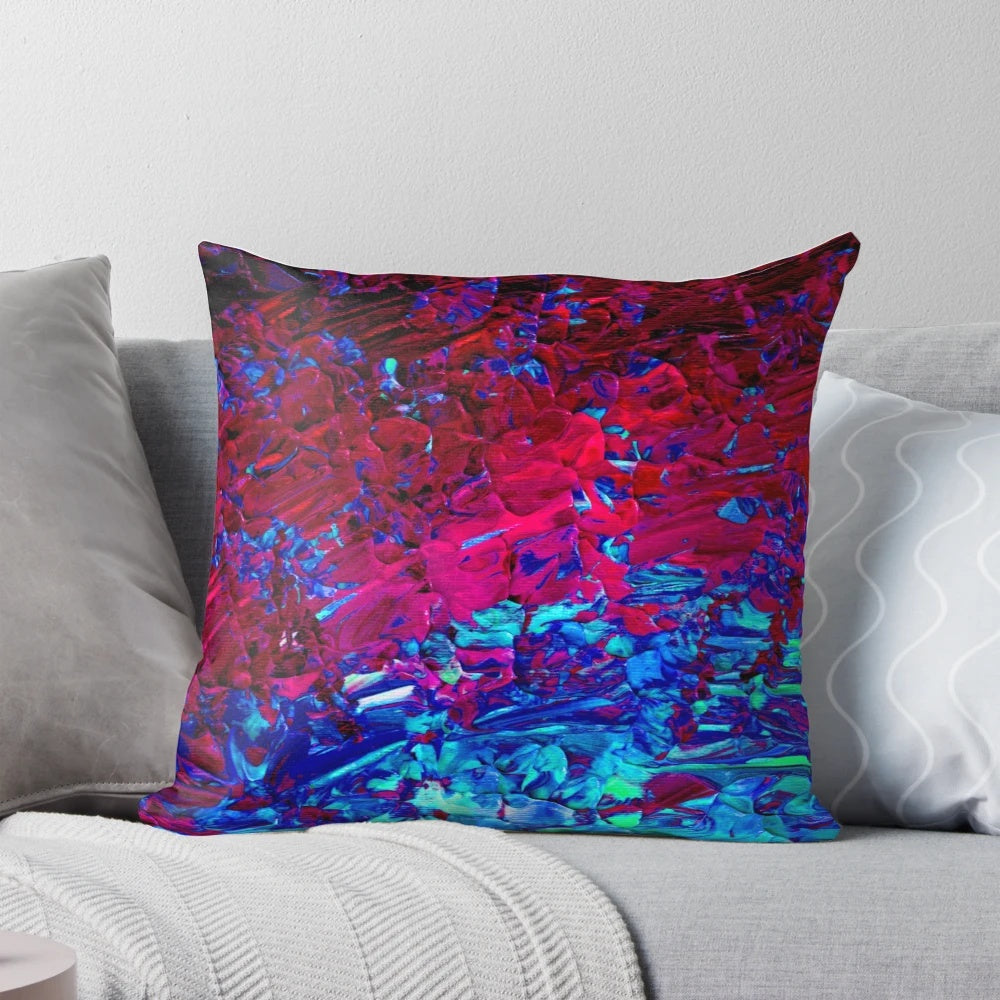 Colorful abstract painting with ombre waves in purple, blue, and pink hues