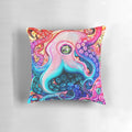 Vibrant, psychedelic octopus pillow with colorful tentacles and eyes